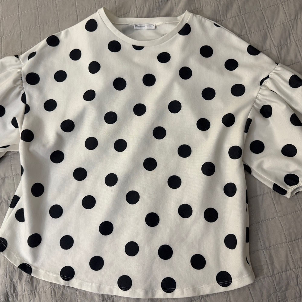 Zara Black and White Boxy 3/4 Sleeve Blouse